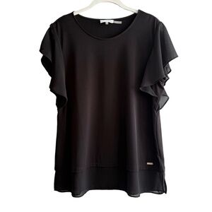 Calvin Klein Flutter Sleeve Blouse Jersey Black Size M